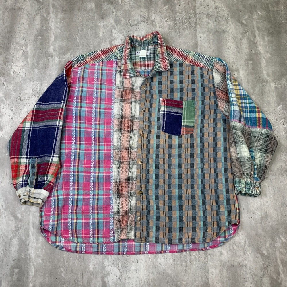 Vintage Citron Santa Monica Patchwork Flannel Womens XL Rebuild Rework USA